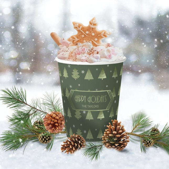 Christmas Trees and Snowflakes Pattern Green ID863 Paper Cups (Creator Uploaded)