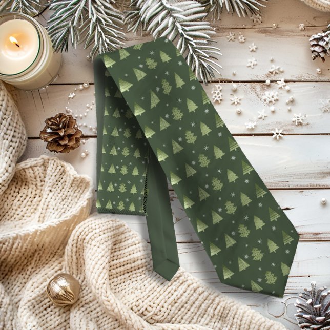 Christmas Trees and Snowflakes Pattern Green ID863 Tie (Creator Uploaded)