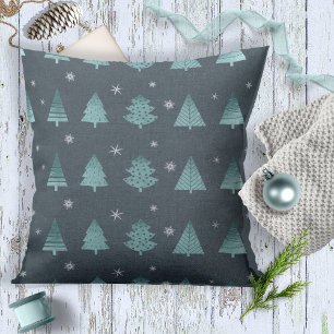 Christmas Trees and Snowflakes Pattern Teal ID863 Cushion