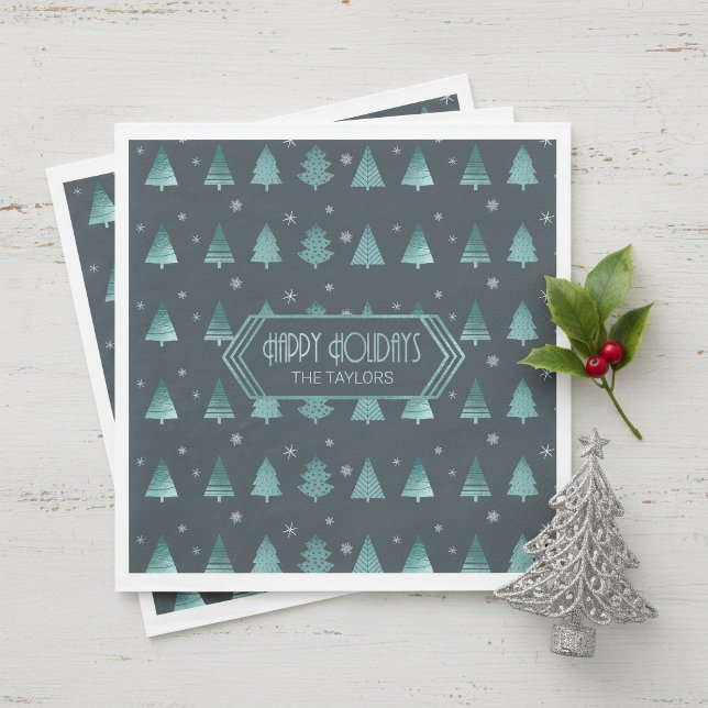 Christmas Trees and Snowflakes Pattern Teal ID863 Napkin (Creator Uploaded)