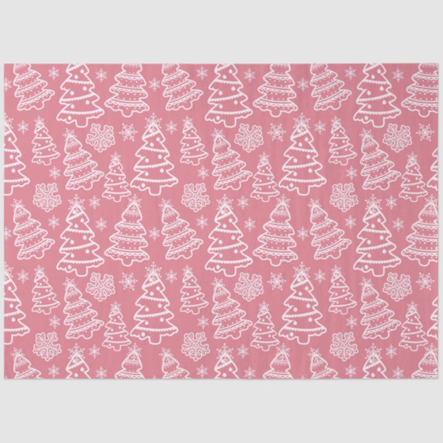 Christmas Trees and Snowflakes Pink Christmas Tissue Paper (Front)
