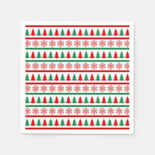 Christmas Trees and Snowflakes Print Paper Napkins (Front)