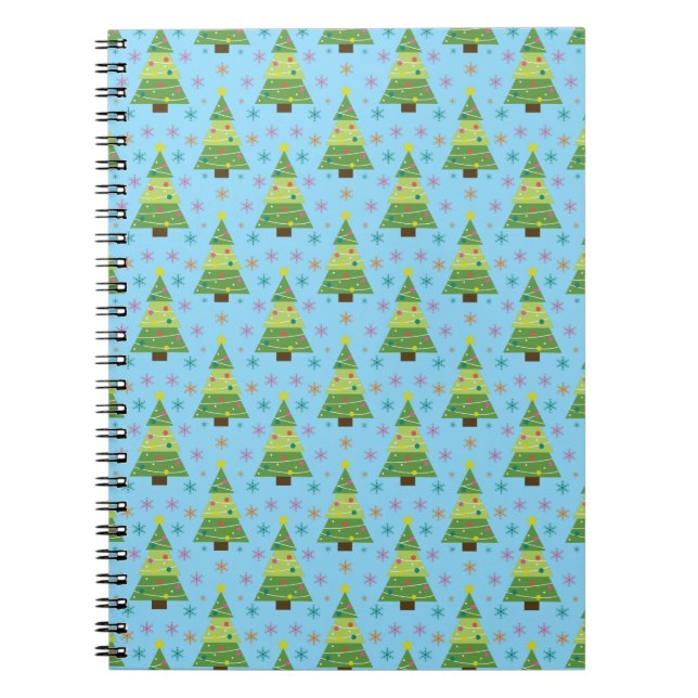 Christmas Trees and Snowflakes Repeat Pattern Notebook (Front)