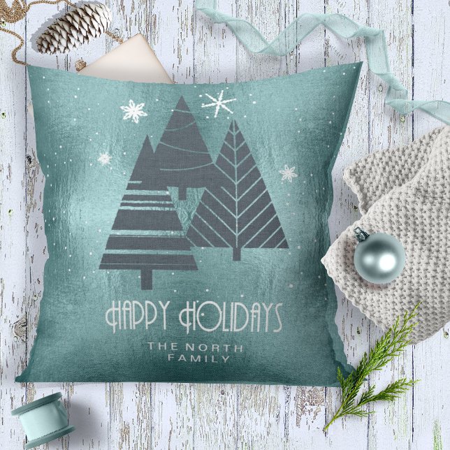 Christmas Trees and Snowflakes Teal ID863 Cushion (Creator Uploaded)