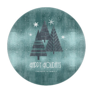 Christmas Trees and Snowflakes Teal ID863 Cutting Board