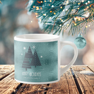 Christmas Trees and Snowflakes Teal ID863  Espresso Cup