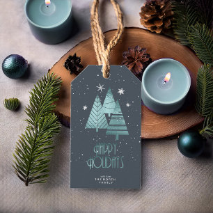 Christmas Trees and Snowflakes Teal ID863 Gift Tags
