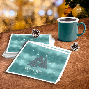 Christmas Trees and Snowflakes Teal ID863 Napkin