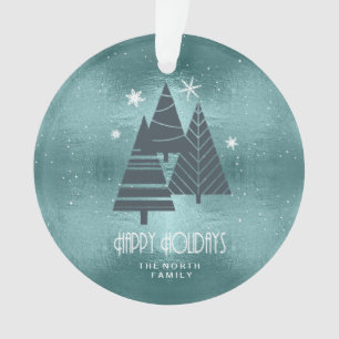 Christmas Trees and Snowflakes Teal ID863 Ornament