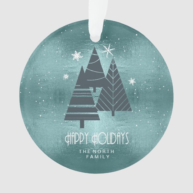 Christmas Trees and Snowflakes Teal ID863 Ornament (Front)