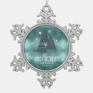 Christmas Trees and Snowflakes Teal ID863 Snowflake Pewter Christmas Ornament