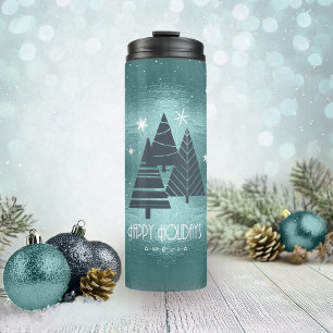 Christmas Trees and Snowflakes Teal ID863 Thermal Tumbler