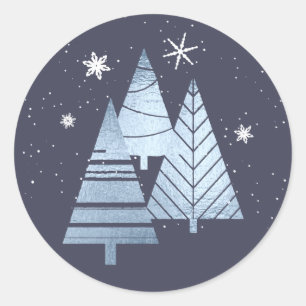Christmas Trees and Snowflakes V2 Blue ID863 Classic Round Sticker