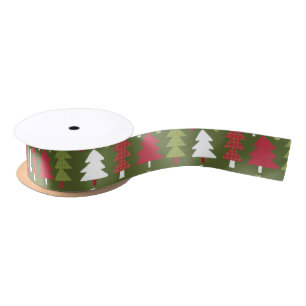 Christmas Trees and Snowflakes with Green Backing Satin Ribbon