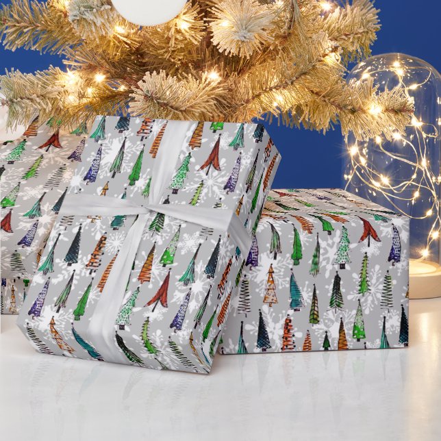 Christmas trees  and snowflakes wrapping paper (Holidays)