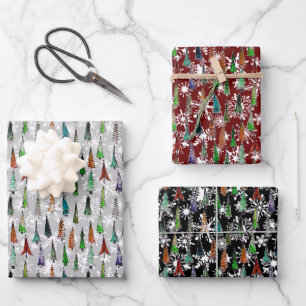 Christmas trees and snowflakes wrapping paper