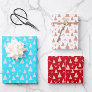 Christmas Trees and Snowflakes Wrapping Paper Sheet