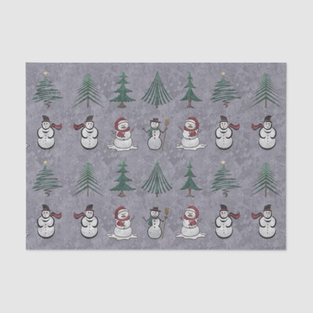 Christmas Trees and Snowmen Tissue Paper (Front)