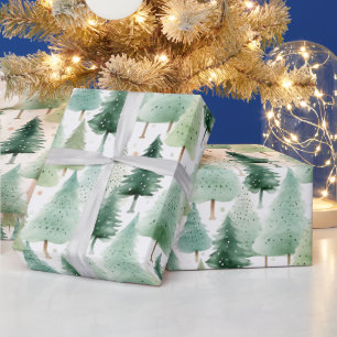 Christmas Trees and Stars Modern Christmas Wrapping Paper