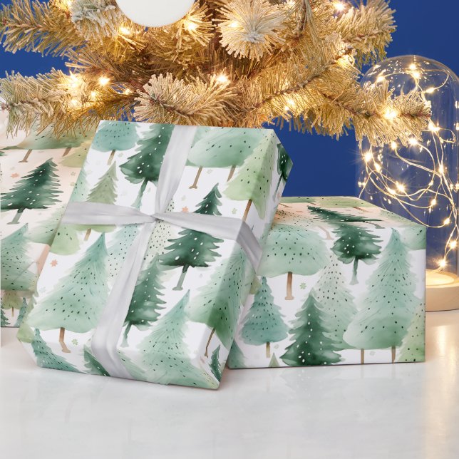 Christmas Trees and Stars Modern Christmas Wrapping Paper (Holidays)