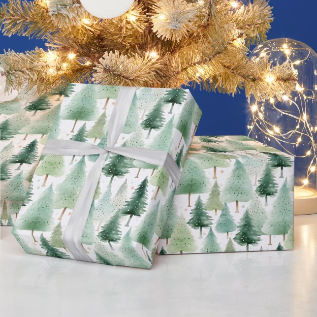 Christmas Trees and Stars Modern Christmas Wrapping Paper (Holidays)