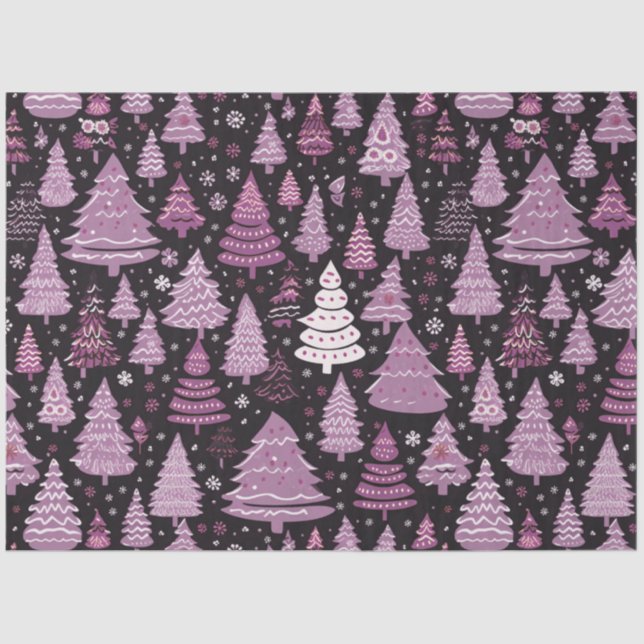 Christmas Trees and Stars Purple White Christmas Tissue Paper (Front)