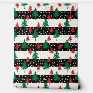 Christmas Trees and Stars Stripes Wall