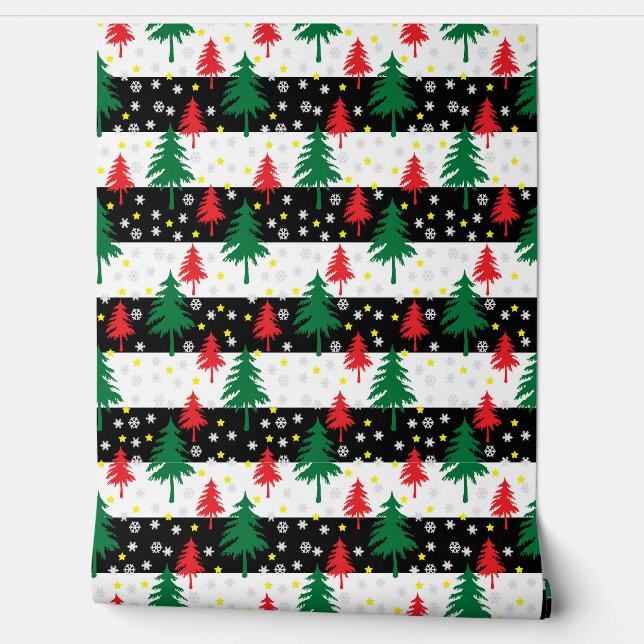 Christmas Trees and Stars Stripes Wall (Unrolling)