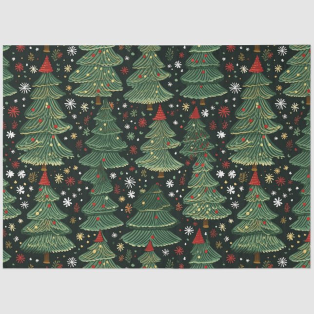 Christmas Trees and Stars White Green Christmas Tissue Paper (Front)