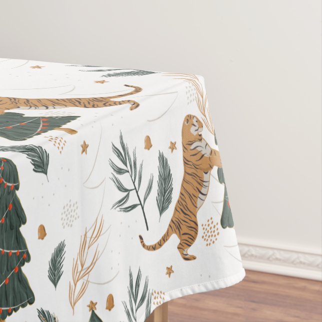 Christmas trees and tigers pattern tablecloth (In Situ)