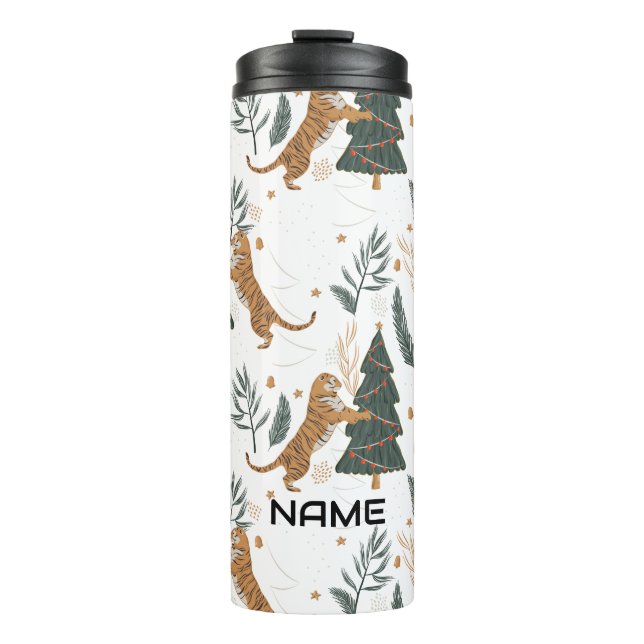 Christmas trees and tigers pattern thermal tumbler (Front)