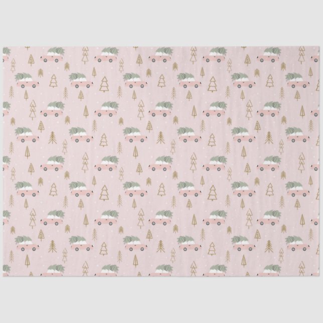 Christmas Trees and Vehicles Beige Christmas Tissue Paper (Front)