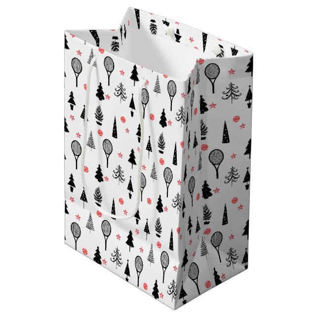  🎄Christmas trees and🎾tennis  rackets  Medium Gift Bag (Front Angled)