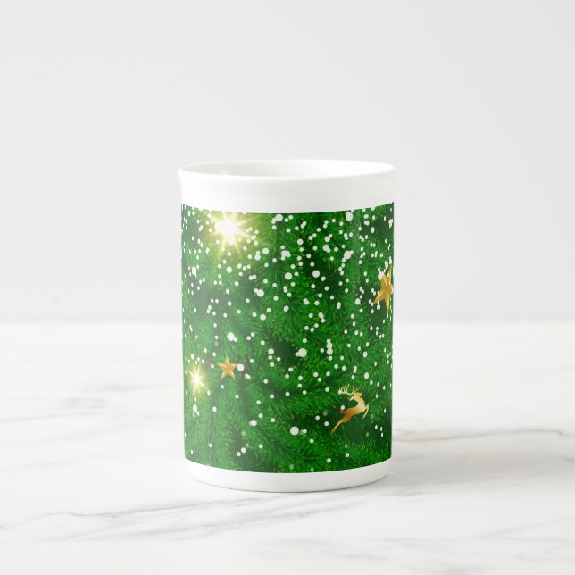 Christmas Trees Background Design-67181 Bone China Mug (Front)