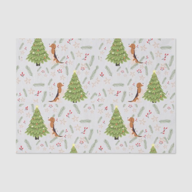 Christmas trees & Beagle Dog  pattern custom Tissue Paper (Front)