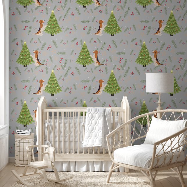 Christmas trees & Beagle Dog  pattern custom Wallpaper (Kids)