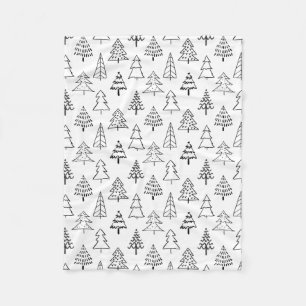 Christmas Trees Black and White Pattern Fleece Blanket