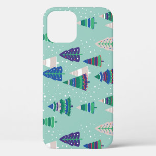 Christmas trees, blue background iPhone 12 case