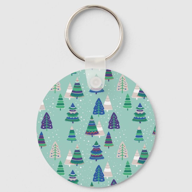 Christmas trees, blue background key ring (Front)