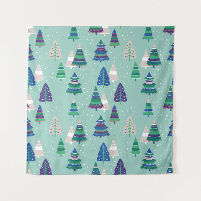 Christmas trees, blue background tapestry (Front)