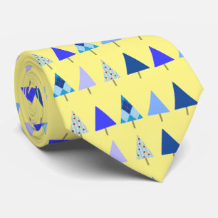 Christmas Trees Blue on Yellow X-Mas Party Tie