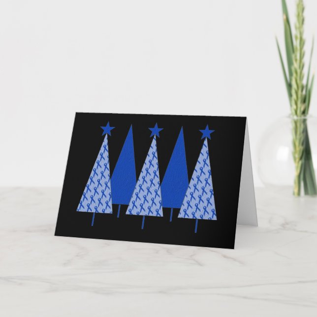 Christmas Trees - Blue Ribbon Colon Cancer Holiday Card (Front)