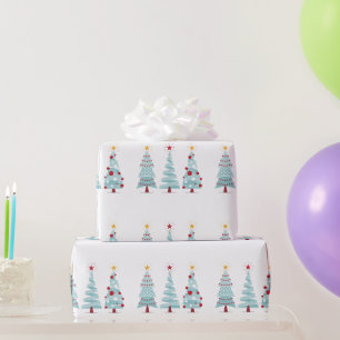 Christmas Trees Blue Wrapping Paper