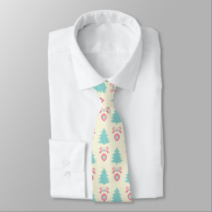 Christmas Trees, Bows & Baubles Retro Pattern Tie
