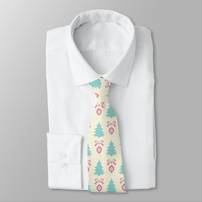 Christmas Trees, Bows & Baubles Retro Pattern Tie (Tied)