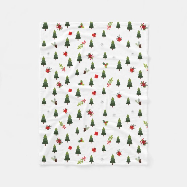 Christmas Trees & Bows Fleece Blanket (Front)