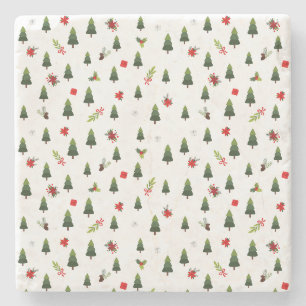 Christmas Trees & Bows Stone Coaster