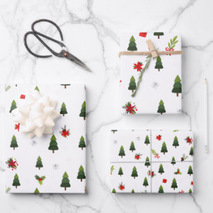 Christmas Trees & Bows Wrapping Paper Sheet