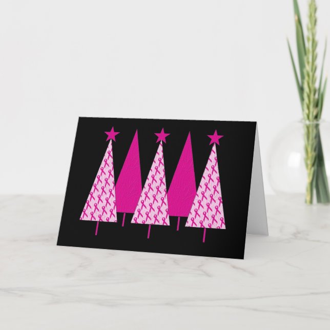 Christmas Trees - Breast Cancer Pink Ribbon Holiday Card (Front)