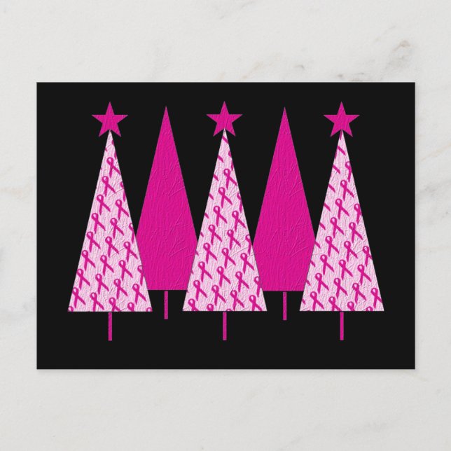 Christmas Trees - Breast Cancer Pink Ribbon Holiday Postcard (Front)